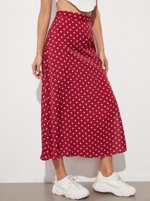 SHEIN Essnce 波卡圓點側開衩半身裙 - 紅白色 - 查看 5