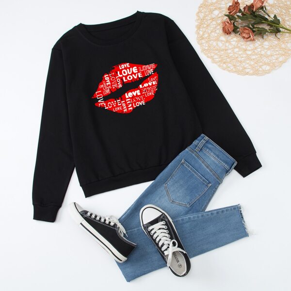 

1pack Lip And Letter Graphic Sweatshirt, Black