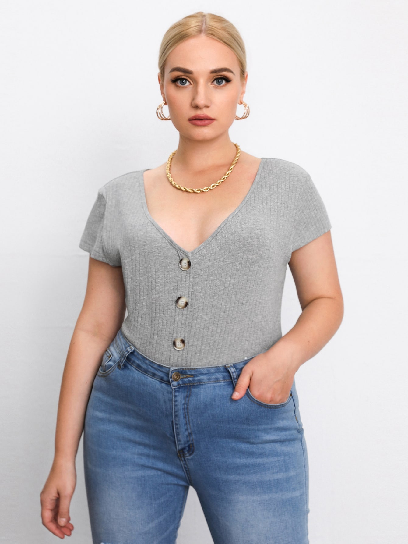 Plus Solid Button Front Tee thumbnail