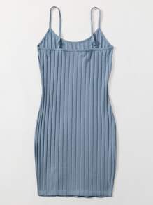 SHEIN EZwear 開衩下擺羅紋針織洋裝 - 霧霾藍 - 查看 2