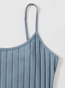 SHEIN EZwear 開衩下擺羅紋針織洋裝 - 霧霾藍 - 查看 4