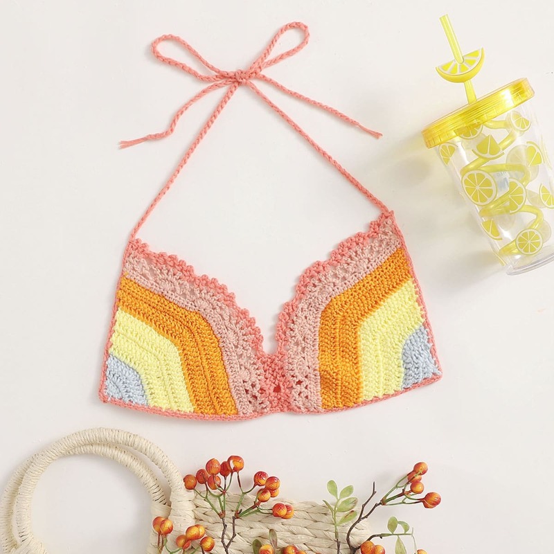 

Striped Crochet Bikini Top, Multicolor