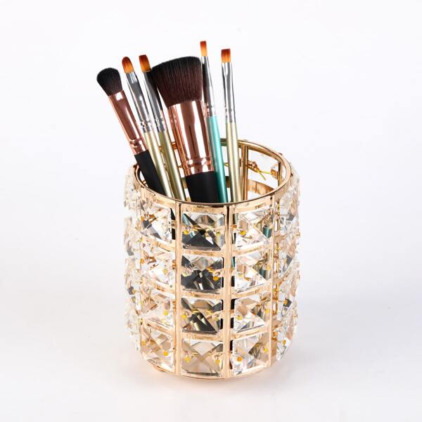 

1pc Rhinestone Decor Makeup Brush Storage Box, Rose gold