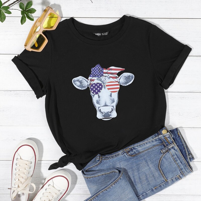 

Flag & Animal Print Tee, Black