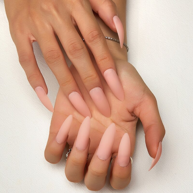 

24pcs Matte Fake Nail & 1sheet Tape, Pink