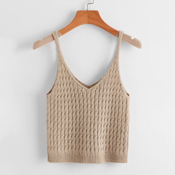 

Solid Cable Knit Top, Khaki