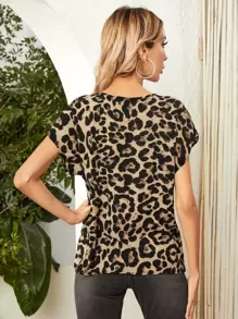 SHEIN LUNE Dolman Sleeve Leopard Top - Camel - View 2