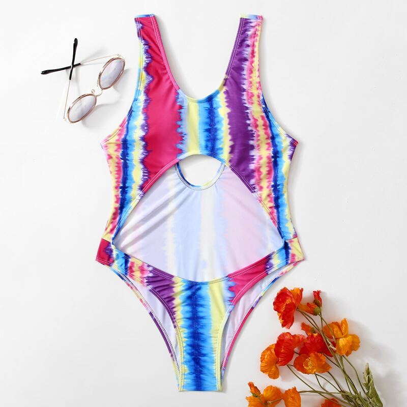 

Tie Dye Cut-out One Piece Swimsuit, Multicolor