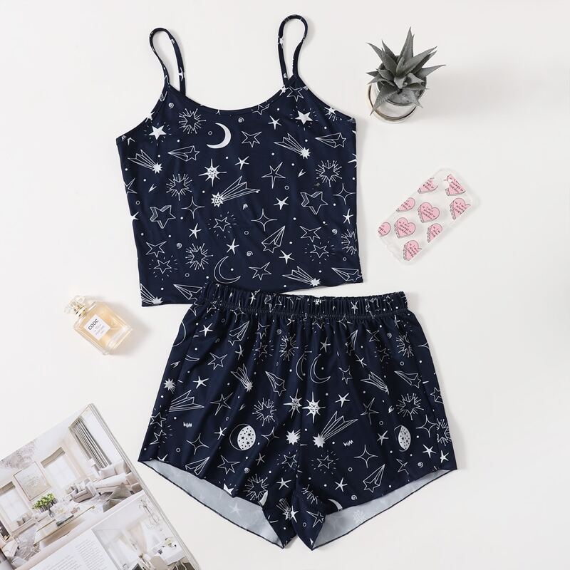 

Galaxy Print Cami Pajama Set, Navy blue