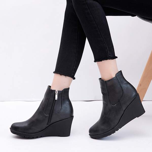 

Side Zipper Wedge Chelsea Boots, Black
