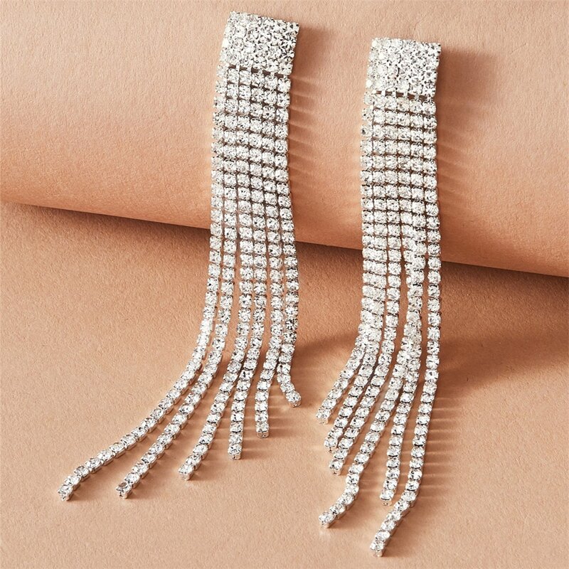 

Rhinestone Tassel Drop Earrings, Silver