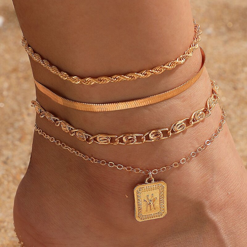 

4pcs Chain Anklet, Gold