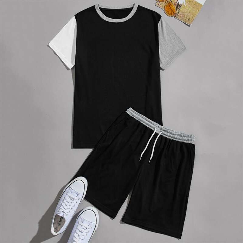 

Guys Cut And Sew Tee & Drawstring Track Shorts, Black
