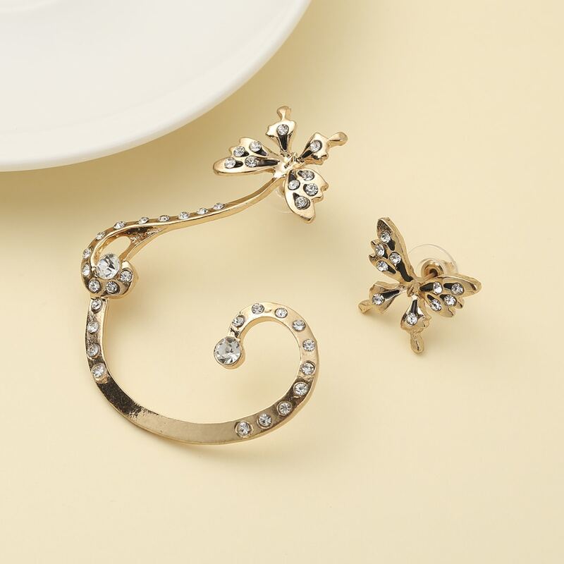 

1pair Rhinestone Butterfly Earring Set, Gold
