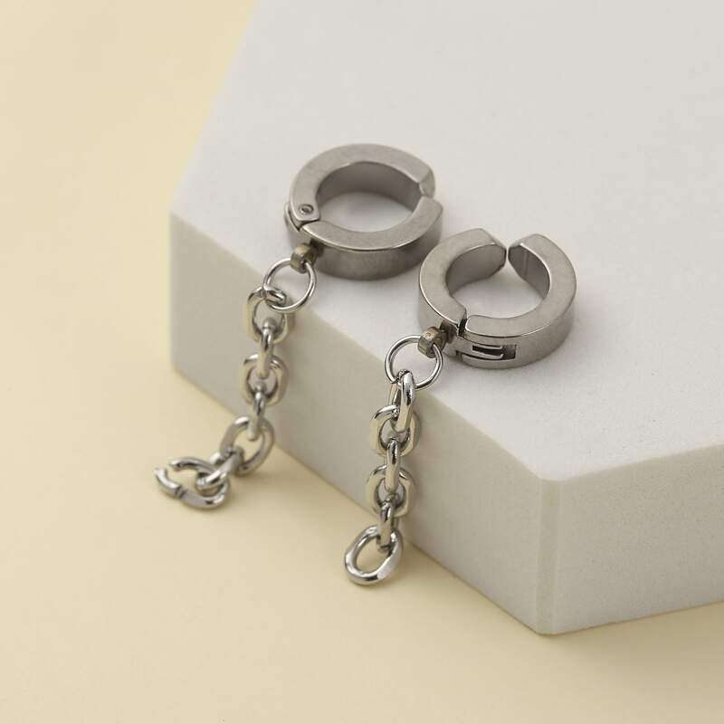 

Chain Huggie Earrings, Silver