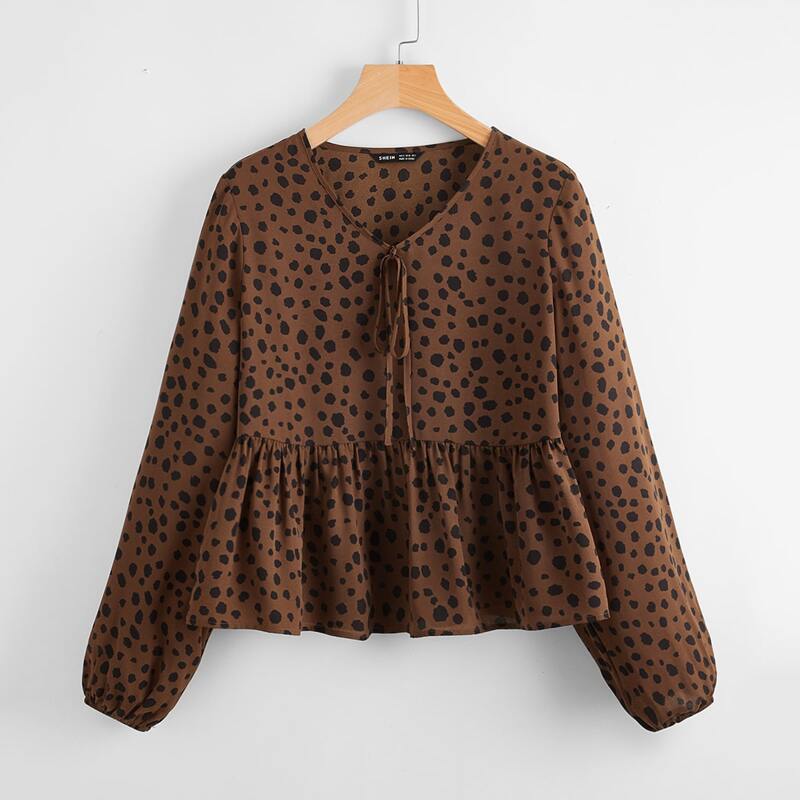 

Knot Front Allover Print Peplum Top, Multicolor
