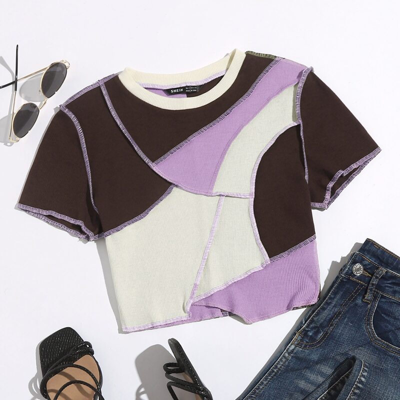 

Contrast Stitch Colorblock Asymmetrical Top, Multicolor