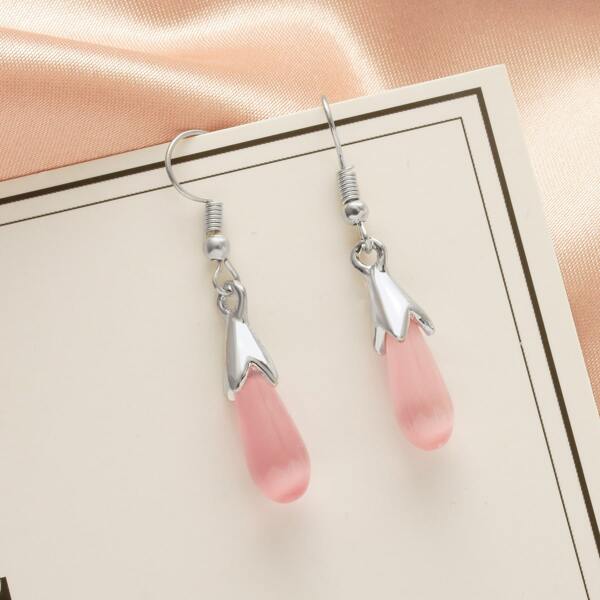 

Water Drop Earrings, Pink