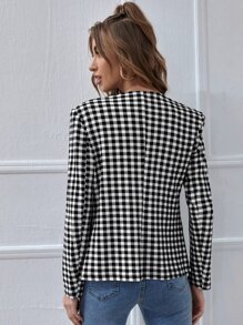 SHEIN Open Front Gingham Blazer - Black and White - View 2