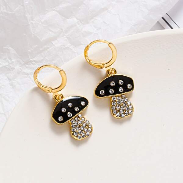 

Rhinestone Decor Mushroom Charm Drop Earrings, Multicolor