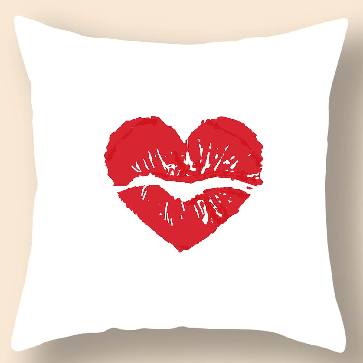 

Lip Print Cushion Cover Without Filler, Red and white