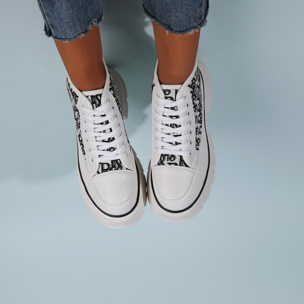 

Rhinestone Decor Letter Graphic High-top Sneakers, Black and white