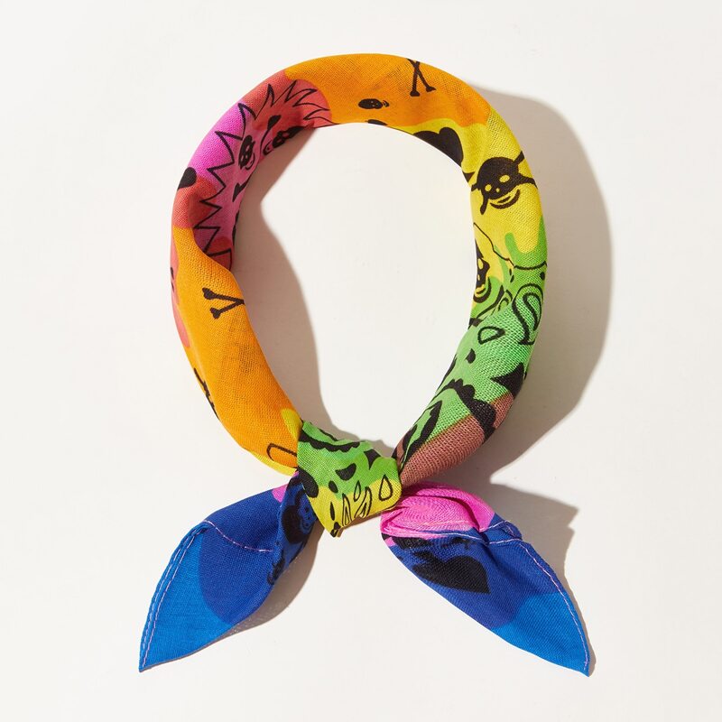 

Rainbow Stripe & Skull Print Bandana, Pink