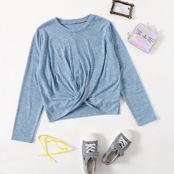 

Girls Space Dye Twist Hem Tee, Dusty blue