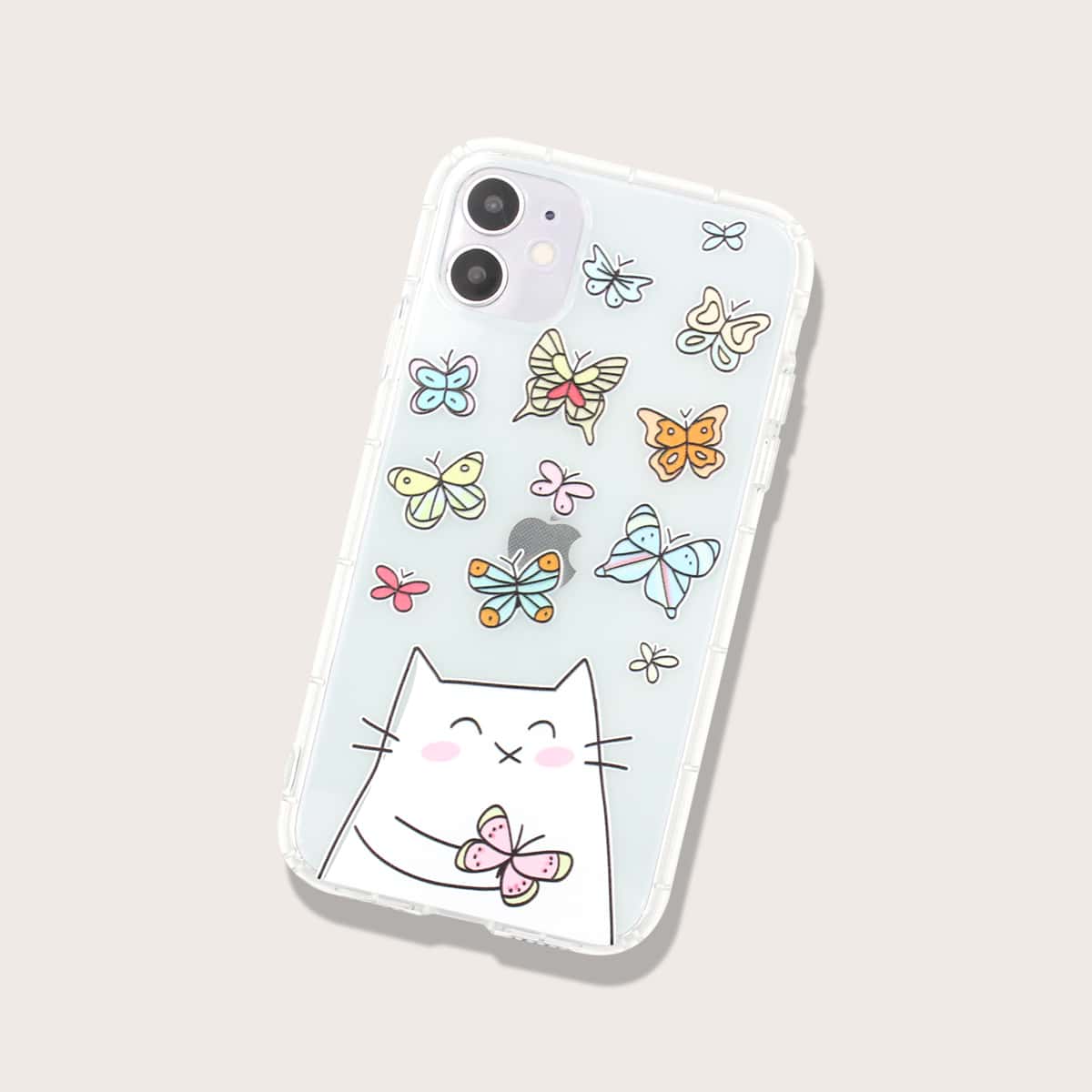 

Cartoon Cat & Butterfly iPhone Case, Clear