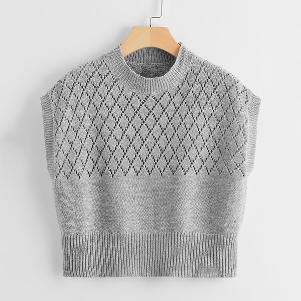 

Pointelle Knit Sweater Vest, Grey