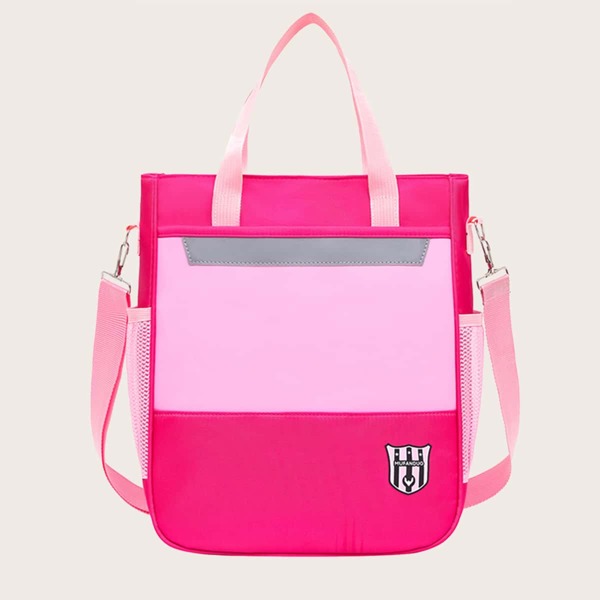 

Girls Colorblock Large Capacity Tote Bag, Hot pink
