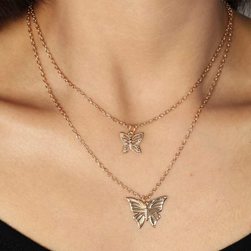 

Butterfly Charm Layered Necklace, Gold