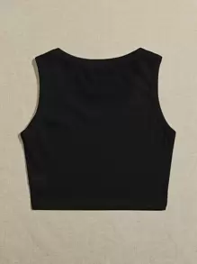 Muchica Top sin mangas liso con cuello redondo grande - Negro - Ver 2