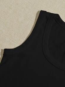 Muchica Top sin mangas liso con cuello redondo grande - Negro - Ver 3