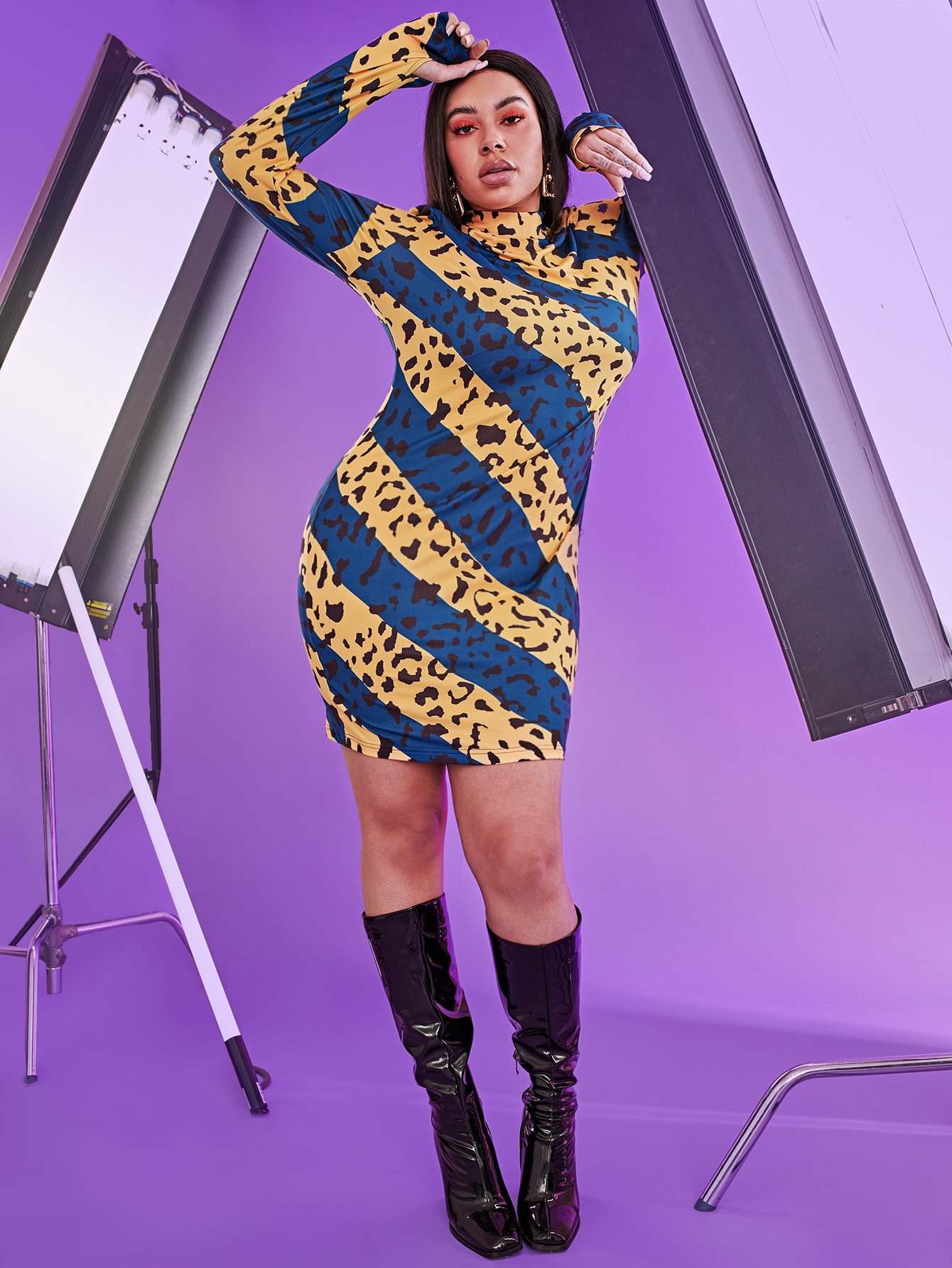Colourblock Leopard Mesh Dress