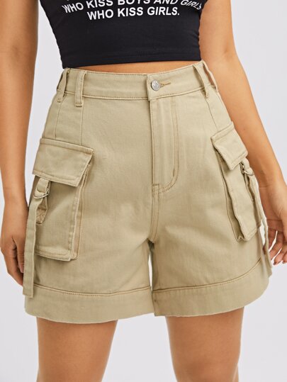 Shorts mezclilla de pierna recta con bolsillo