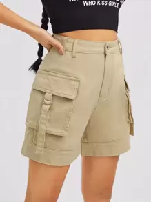 SHEIN EZwear Flap Pocket Straight Leg Denim Shorts