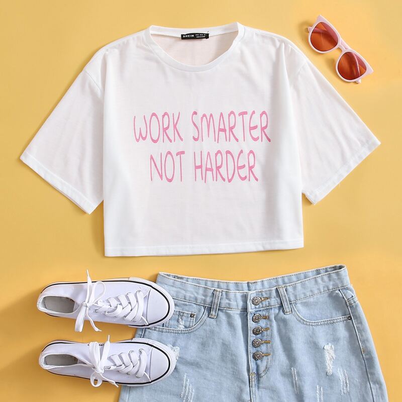 

Slogan Graphic Crop Tee, White