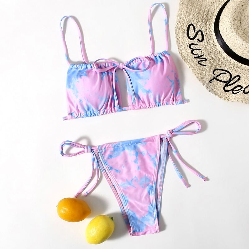 

Tie Dye Tie Side Bikini Swimsuit, Multicolor