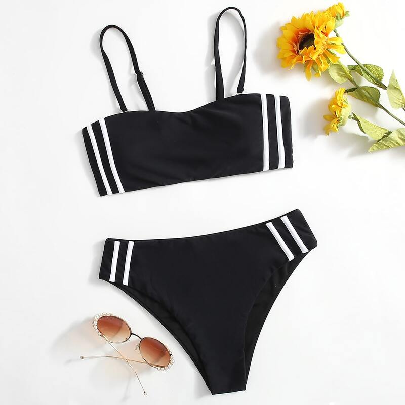 

Side Striped Bikini Swimsuit, Black