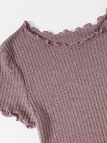 SHEIN EZwear 生菜邊華夫格針織T恤和緊身褲套裝 - 淡紫色 - 查看 4