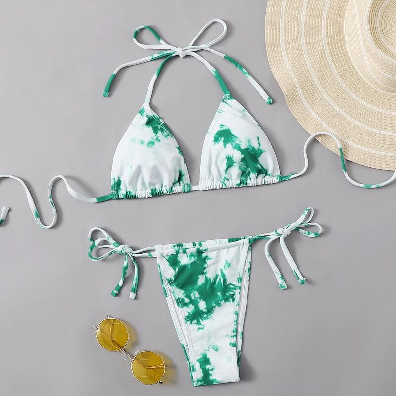 

Tie Dye Tie Side Bikini Swimsuit, Multicolor