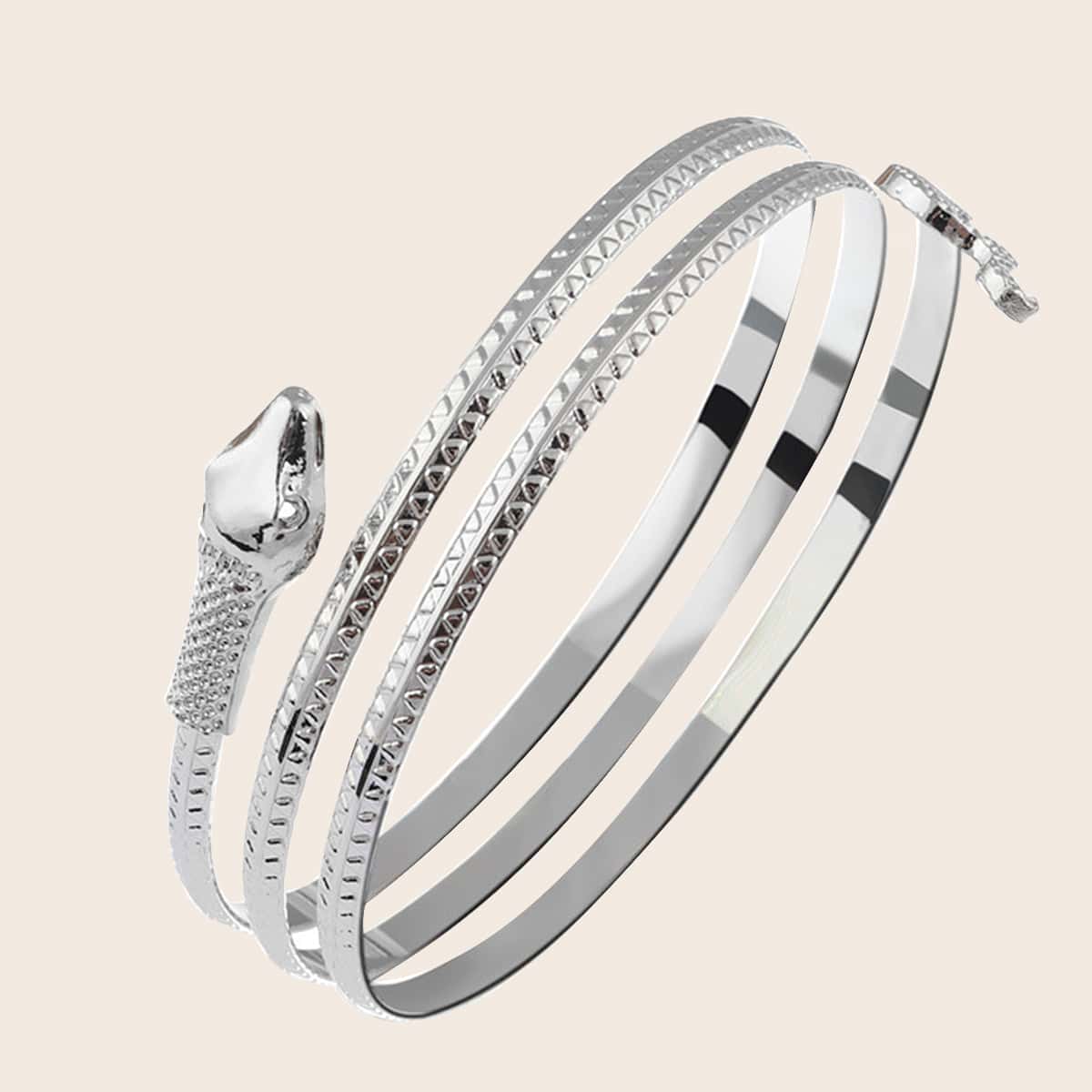 

Snake Design Bangle Bracelet, Silver