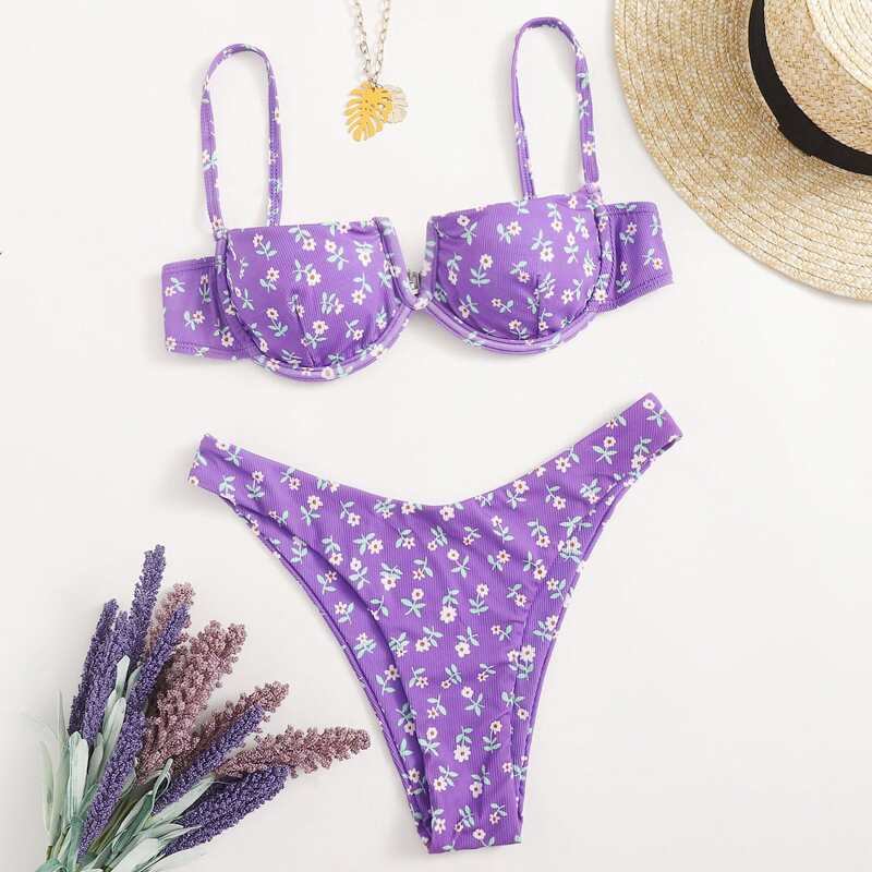 

Ditsy Floral Push Up Bikini Swimsuit, Violet purple