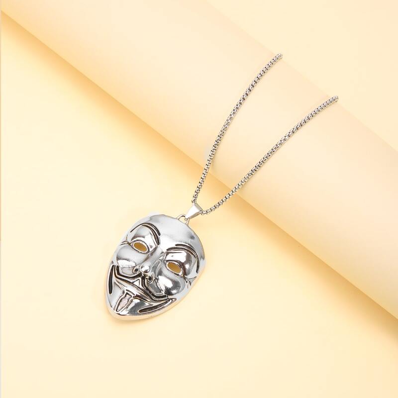 

Mask Pendant Chain Necklace, Silver