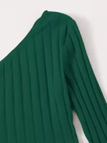 SHEIN EZwear One Shoulder Rib-knit Crop Top - Dark Green - View 4
