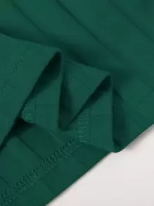 SHEIN EZwear One Shoulder Rib-knit Crop Top - Dark Green - View 5