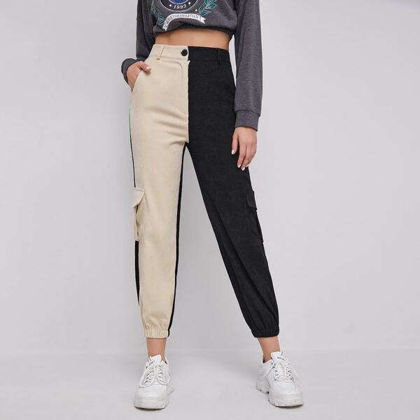 

Two Tone Flap Pocket Cropped Pants, Multicolor