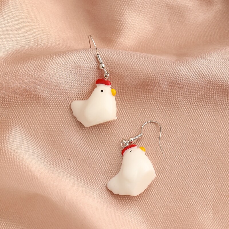 

Cartoon Hen Drop Earrings, White