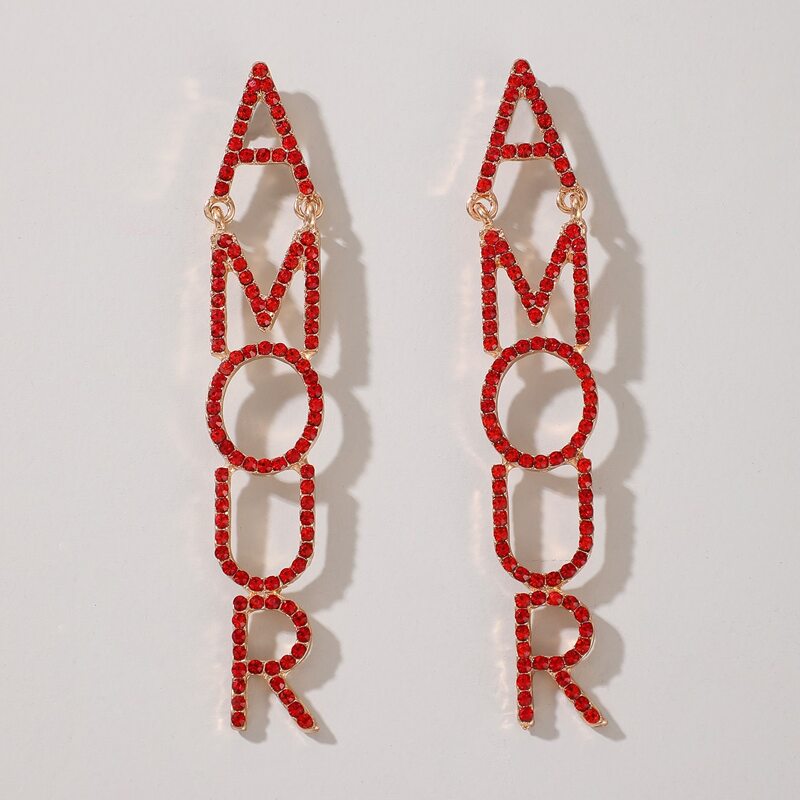 

Rhinestone Letter Drop Earrings, Red